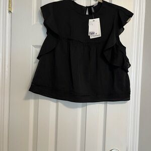 H&M Black Ruffle Sleeve Top